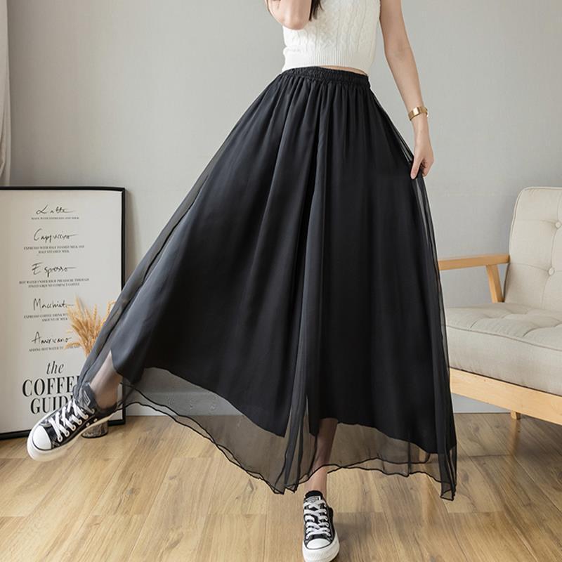 Temperament Plus Size Mercerized Chiffon Lining Wide-leg Skort