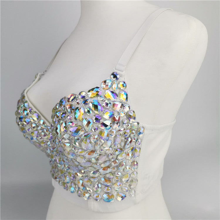 Colorful diamond strapless halter top