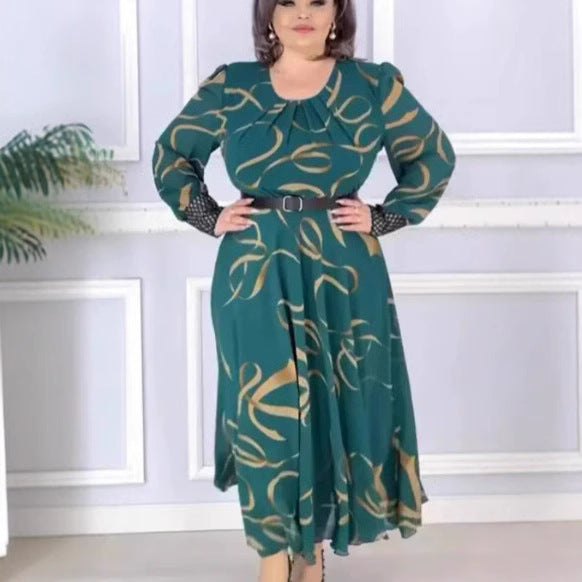 Ice Silk Western Style Youthful-looking Ethnic Style Plus Size Women's Printed Short Sleeve Dress