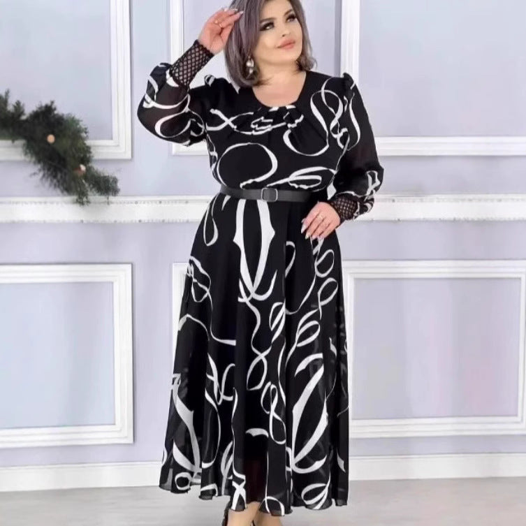 Ice Silk Western Style Youthful-looking Ethnic Style Plus Size Women's Printed Short Sleeve Dress