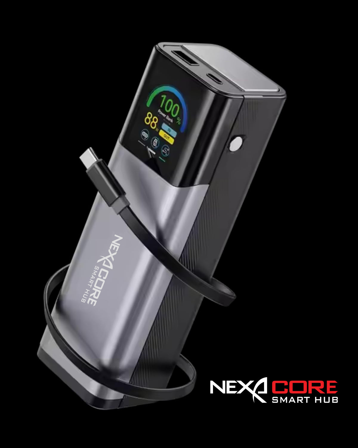 NEXA CORE Power Bank 27000mAh PD 140W Output Portable Charger for Laptops and Mobile Phones With Retractable Data Cables