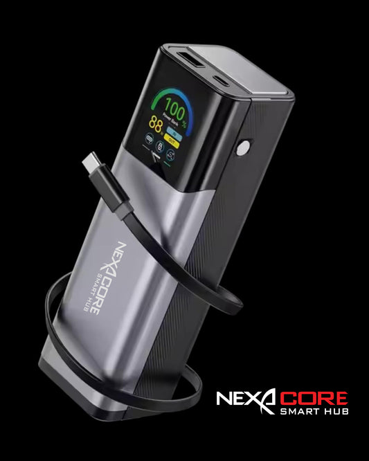 NEXA CORE Power Bank 27000mAh PD 140W Output Portable Charger for Laptops and Mobile Phones With Retractable Data Cables