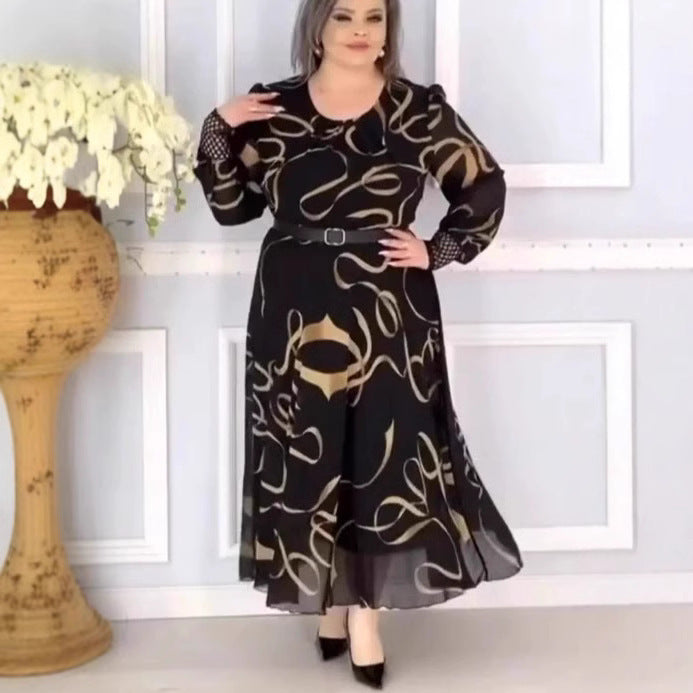 Ice Silk Western Style Youthful-looking Ethnic Style Plus Size Women's Printed Short Sleeve Dress