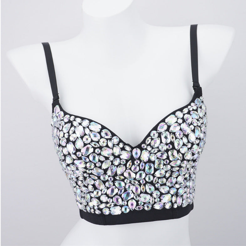 Colorful diamond strapless halter top