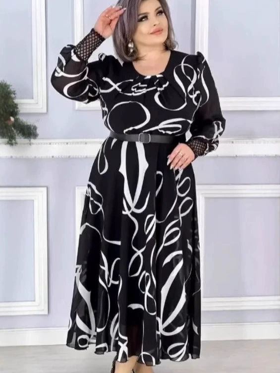 Ice Silk Western Style Youthful-looking Ethnic Style Plus Size Women's Printed Short Sleeve Dress