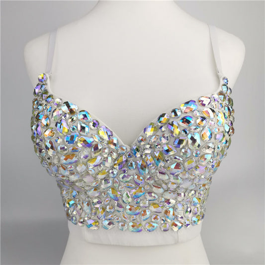 Colorful diamond strapless halter top