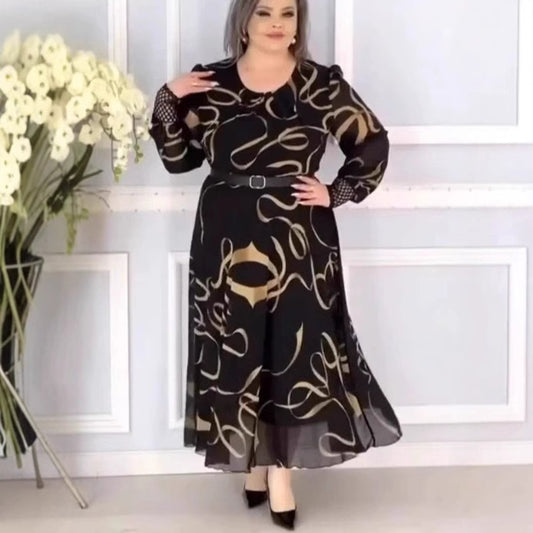 Ice Silk Western Style Youthful-looking Ethnic Style Plus Size Women's Printed Short Sleeve Dress